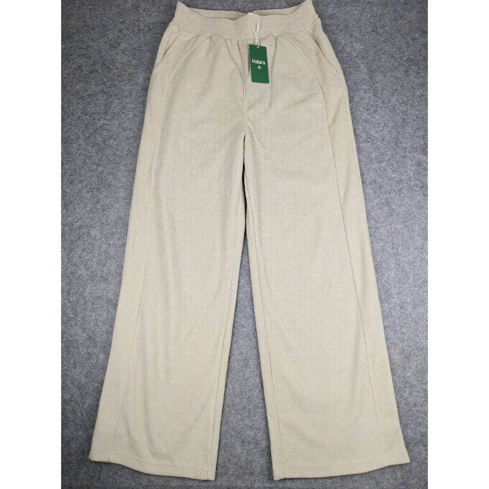 Halara High Waisted Wide Leg Pants Womens Medium Tall Corduroy Ribbed Soft Beige